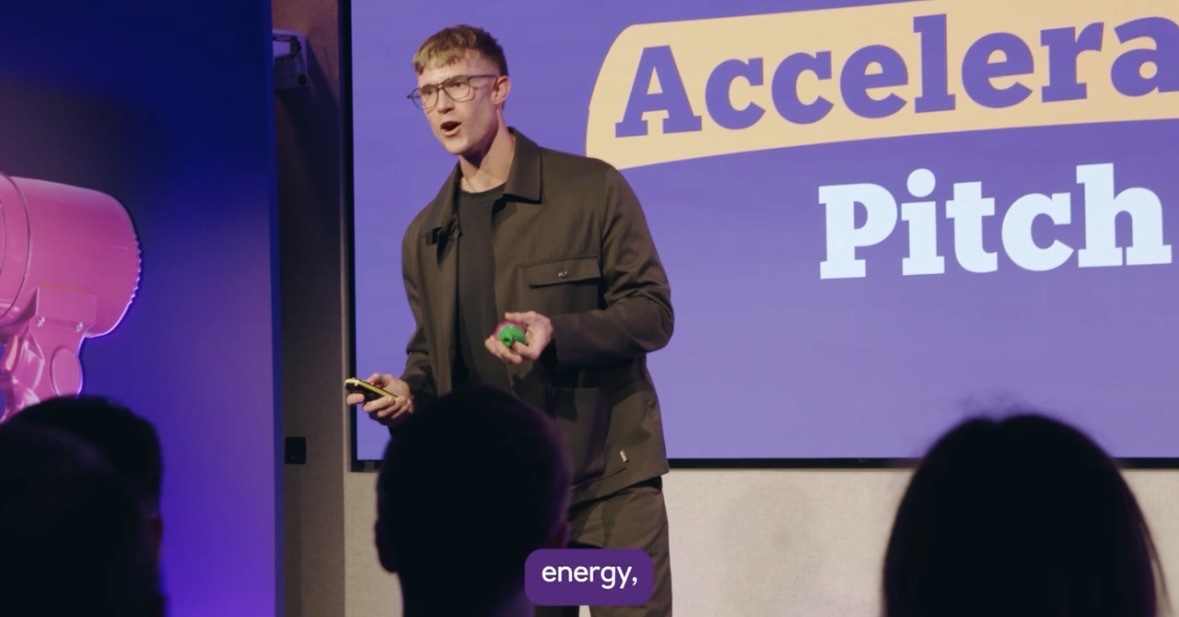Mark speaking to an audience at a NatWest Accelerator pitch event